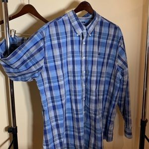 BROOKS BROTHERS button down mens no iron blue plaid supination cotton shirt 2XL